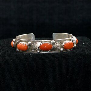 Vintage Dan Samplicio Sterling Silver/Red Coral Cuff.